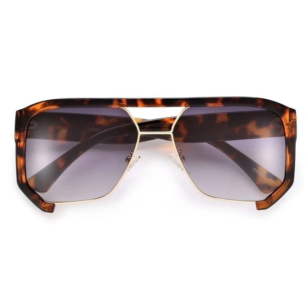 NEW Tortoise Oversize Modern Half Frame Aviator Sunglasses